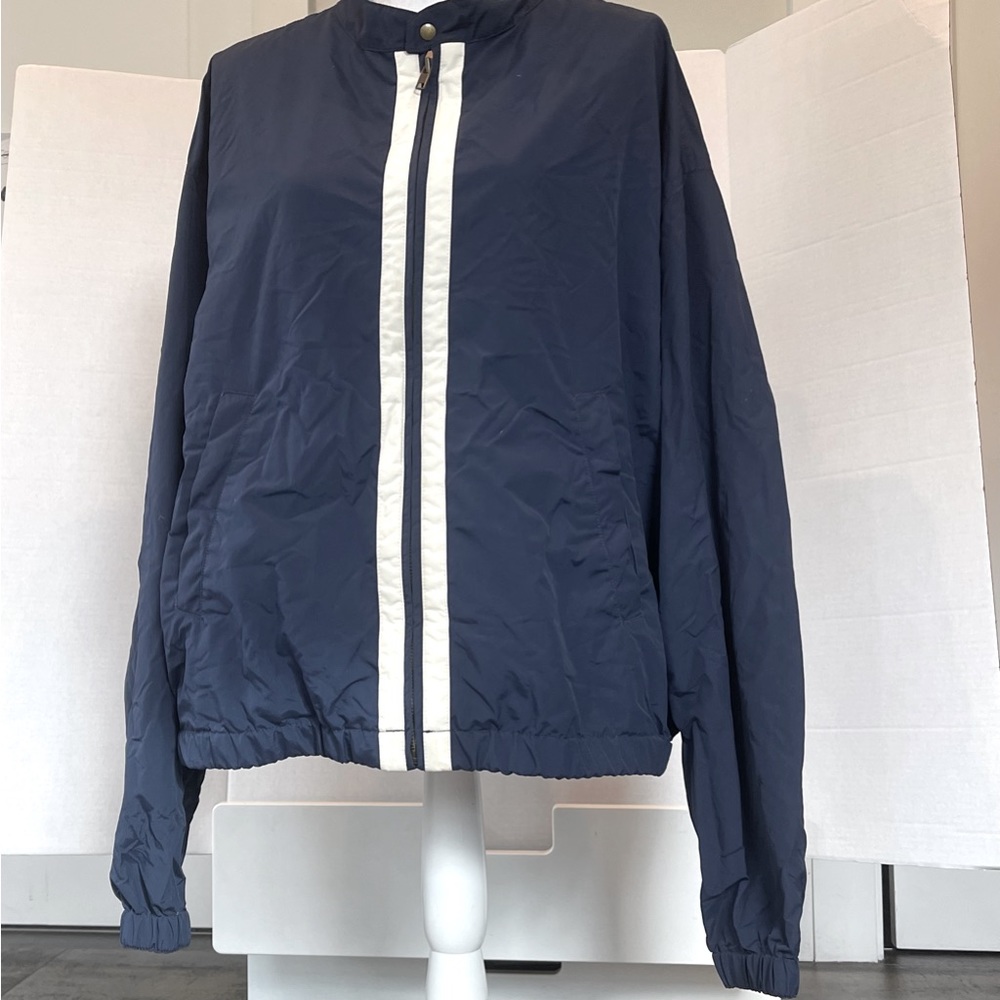 J Crew Lightweight Windbreaker Blue Nylon Jacket with Racing Stripes